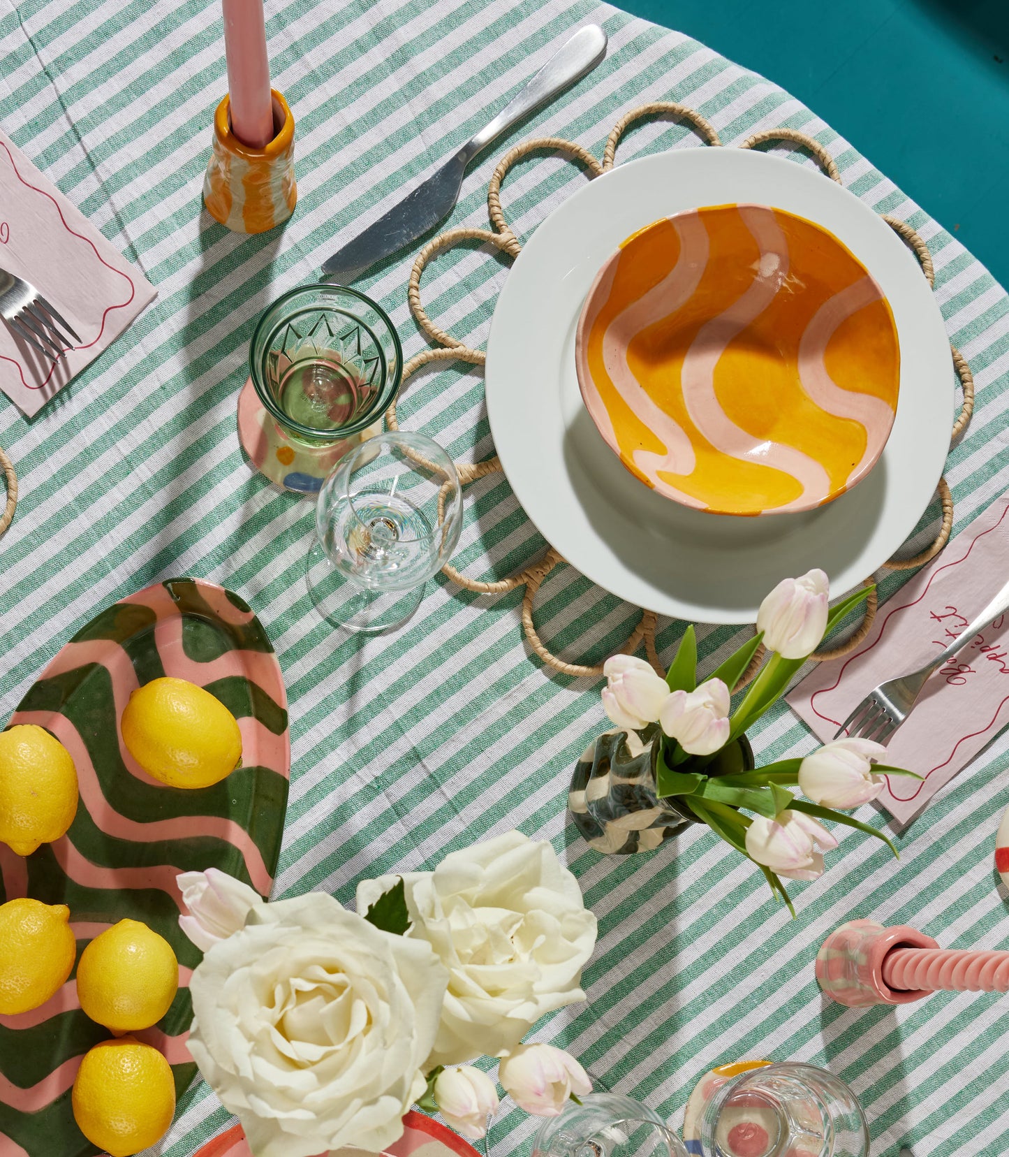 Squiggle Cereal Bowl - Orange and Blush Pink 17cm