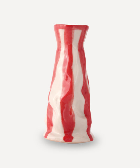 Bright red candy stripe vase