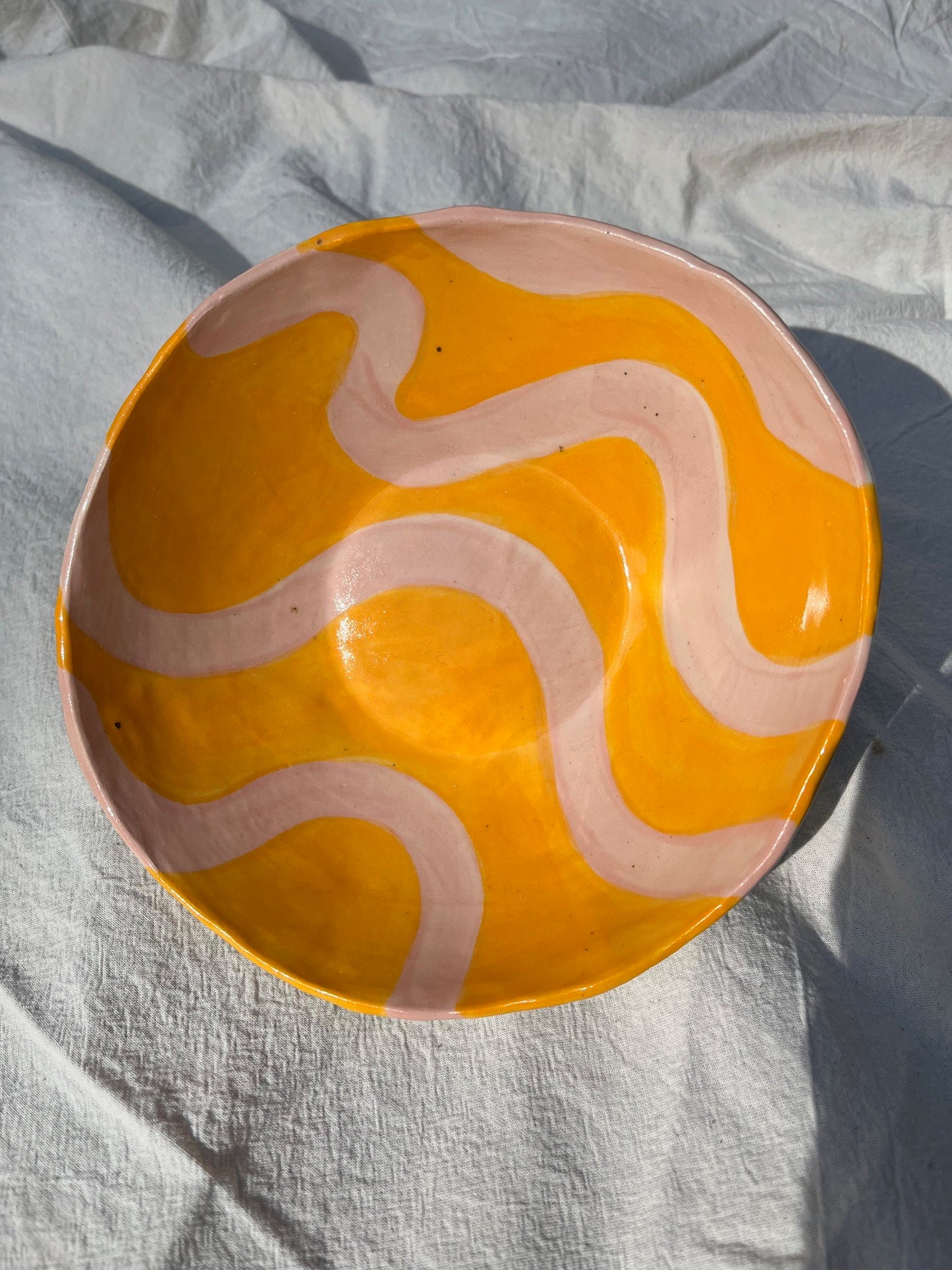 Squiggle Cereal Bowl - Orange and Blush Pink 17cm