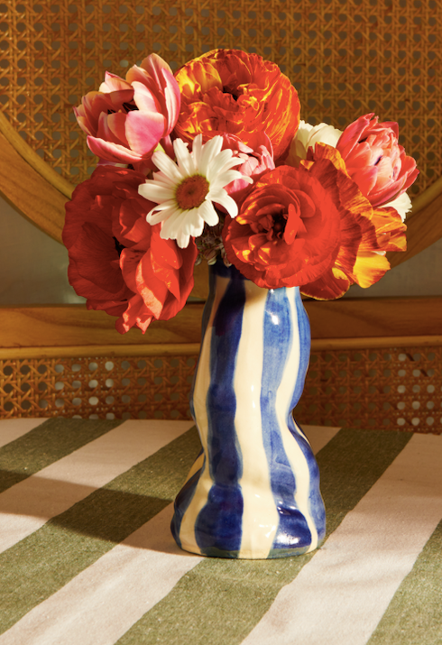 Navy Candy Stripe Vase